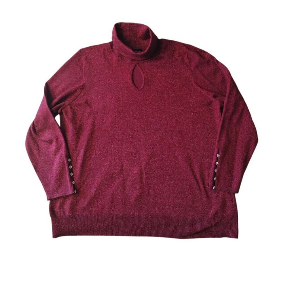 Lane Bryant Sweater Women 22/24 Burgundy Metallic Keyhole Turtleneck Party